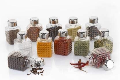 Compact 16-container revolving spice rack, square bottle design