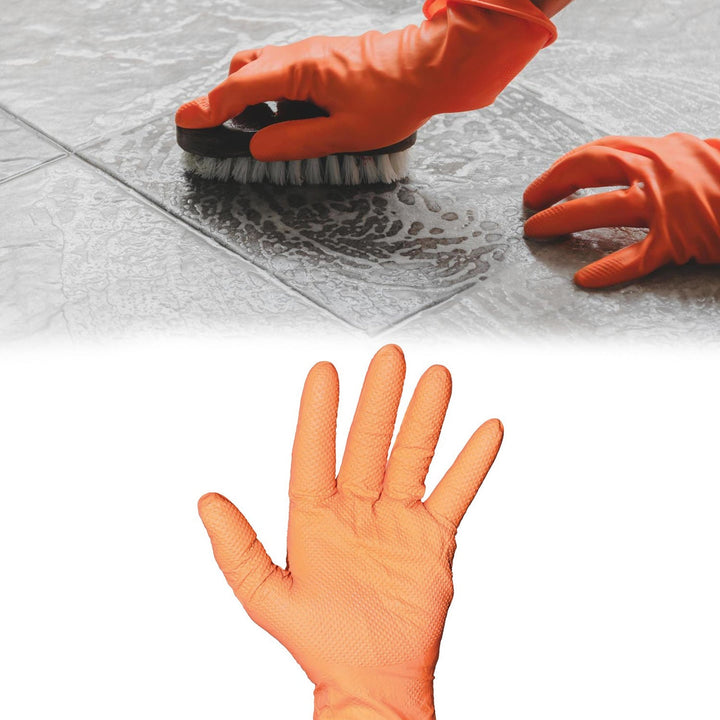 Pair of large orange gloves for various uses